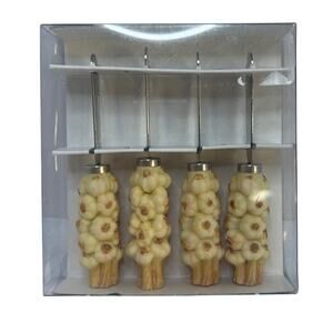 1993 Boston Warehouse Set of 4 Stainless Steel Resin Garlic Braids Spreaders NIB